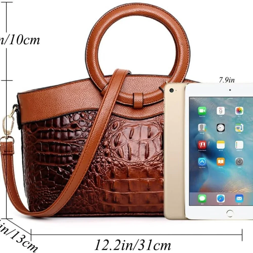 Crocodile Pattern Leather Handbag Women Satchel Shoulder Purse Tote
